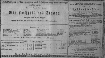 Theaterzettel (Oper und Burgtheater in Wien) 18140711 Seite: 1