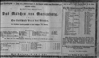 Theaterzettel (Oper und Burgtheater in Wien) 18140712 Seite: 1