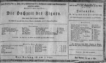 Theaterzettel (Oper und Burgtheater in Wien) 18140715 Seite: 1