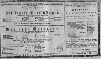 Theaterzettel (Oper und Burgtheater in Wien) 18140720 Seite: 1