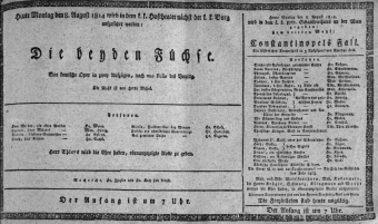 Theaterzettel (Oper und Burgtheater in Wien) 18140808 Seite: 1