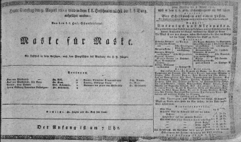 Theaterzettel (Oper und Burgtheater in Wien) 18140809 Seite: 1