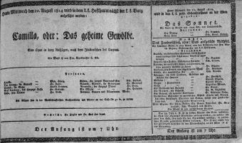 Theaterzettel (Oper und Burgtheater in Wien) 18140810 Seite: 1