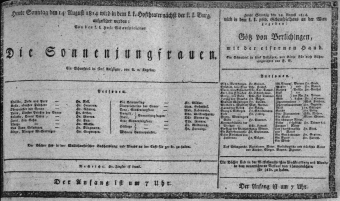 Theaterzettel (Oper und Burgtheater in Wien) 18140814 Seite: 1