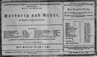 Theaterzettel (Oper und Burgtheater in Wien) 18140815 Seite: 1