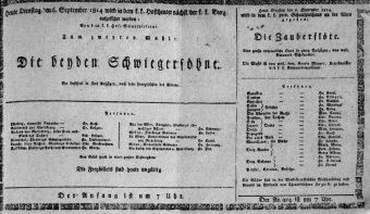 Theaterzettel (Oper und Burgtheater in Wien) 18140906 Seite: 1