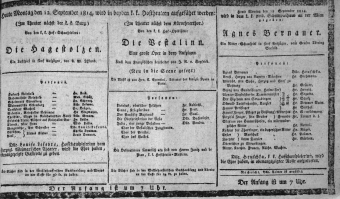 Theaterzettel (Oper und Burgtheater in Wien) 18140912 Seite: 1