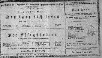 Theaterzettel (Oper und Burgtheater in Wien) 18140914 Seite: 1