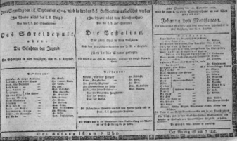 Theaterzettel (Oper und Burgtheater in Wien) 18140918 Seite: 1
