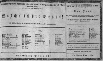Theaterzettel (Oper und Burgtheater in Wien) 18140923 Seite: 1
