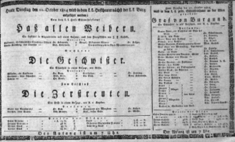 Theaterzettel (Oper und Burgtheater in Wien) 18141011 Seite: 1