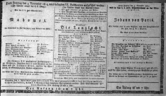 Theaterzettel (Oper und Burgtheater in Wien) 18141104 Seite: 1