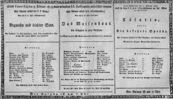 Theaterzettel (Oper und Burgtheater in Wien) 18150209 Seite: 1