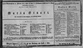 Theaterzettel (Oper und Burgtheater in Wien) 18150222 Seite: 1