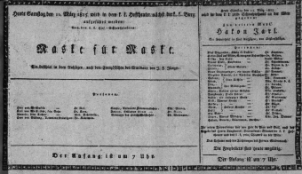 Theaterzettel (Oper und Burgtheater in Wien) 18150311 Seite: 1