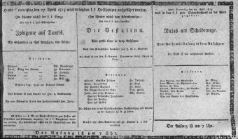 Theaterzettel (Oper und Burgtheater in Wien) 18150427 Seite: 1