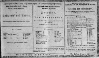 Theaterzettel (Oper und Burgtheater in Wien) 18150609 Seite: 1