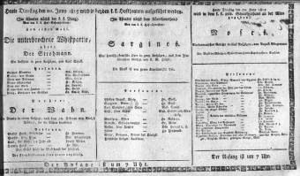 Theaterzettel (Oper und Burgtheater in Wien) 18150620 Seite: 1