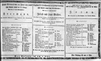 Theaterzettel (Oper und Burgtheater in Wien) 18150628 Seite: 1