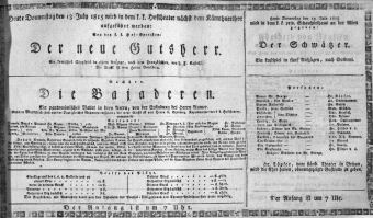 Theaterzettel (Oper und Burgtheater in Wien) 18150713 Seite: 1