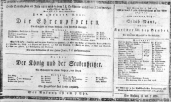 Theaterzettel (Oper und Burgtheater in Wien) 18150716 Seite: 1