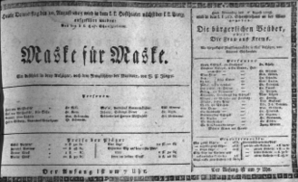 Theaterzettel (Oper und Burgtheater in Wien) 18150810 Seite: 1