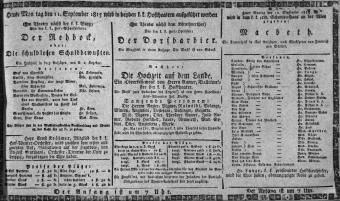 Theaterzettel (Oper und Burgtheater in Wien) 18150911 Seite: 1