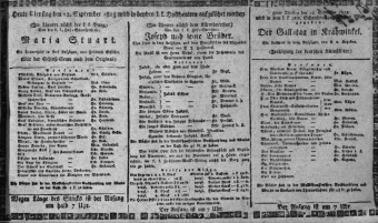 Theaterzettel (Oper und Burgtheater in Wien) 18150912 Seite: 1