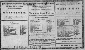 Theaterzettel (Oper und Burgtheater in Wien) 18151109 Seite: 1