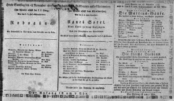 Theaterzettel (Oper und Burgtheater in Wien) 18151118 Seite: 1