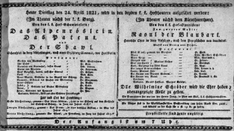 Theaterzettel (Oper und Burgtheater in Wien) 18210424 Seite: 1