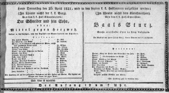 Theaterzettel (Oper und Burgtheater in Wien) 18210426 Seite: 1