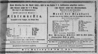 Theaterzettel (Oper und Burgtheater in Wien) 18210428 Seite: 1