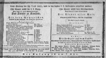 Theaterzettel (Oper und Burgtheater in Wien) 18210429 Seite: 1