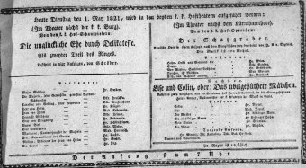 Theaterzettel (Oper und Burgtheater in Wien) 18210501 Seite: 1