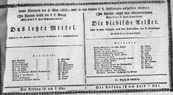 Theaterzettel (Oper und Burgtheater in Wien) 18210502 Seite: 1
