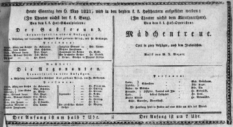 Theaterzettel (Oper und Burgtheater in Wien) 18210506 Seite: 1
