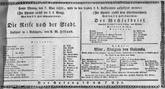 Theaterzettel (Oper und Burgtheater in Wien) 18210507 Seite: 1