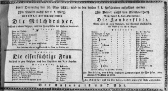 Theaterzettel (Oper und Burgtheater in Wien) 18210510 Seite: 1