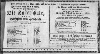 Theaterzettel (Oper und Burgtheater in Wien) 18210511 Seite: 1