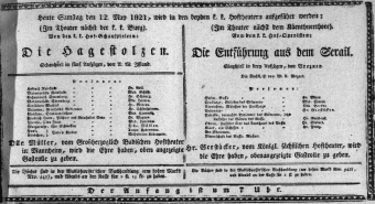 Theaterzettel (Oper und Burgtheater in Wien) 18210512 Seite: 1