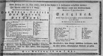 Theaterzettel (Oper und Burgtheater in Wien) 18210518 Seite: 1