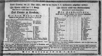 Theaterzettel (Oper und Burgtheater in Wien) 18210520 Seite: 1