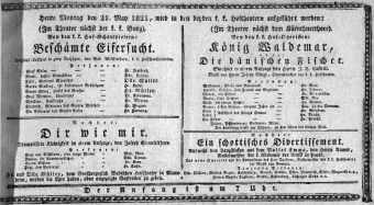 Theaterzettel (Oper und Burgtheater in Wien) 18210521 Seite: 1