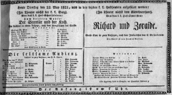 Theaterzettel (Oper und Burgtheater in Wien) 18210522 Seite: 1