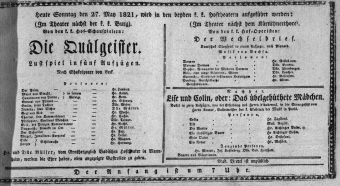 Theaterzettel (Oper und Burgtheater in Wien) 18210527 Seite: 1