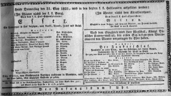 Theaterzettel (Oper und Burgtheater in Wien) 18210531 Seite: 1