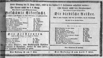 Theaterzettel (Oper und Burgtheater in Wien) 18210603 Seite: 1