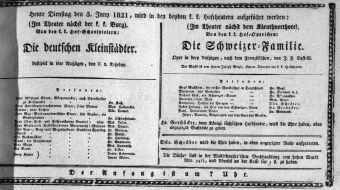Theaterzettel (Oper und Burgtheater in Wien) 18210605 Seite: 1