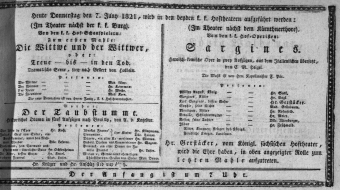 Theaterzettel (Oper und Burgtheater in Wien) 18210607 Seite: 1
